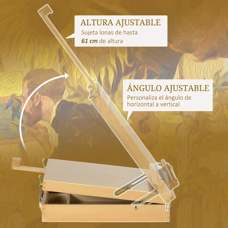 Vinsetto Caballete de Mesa de Madera Caja de Caballete Plegable con Compartimentos y Altura Ajustable 27x41,5x74,5 cm Natural
