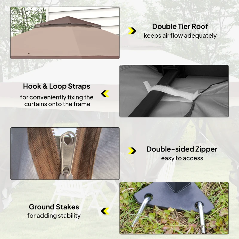 Outsunny 3.6 x 3.6 m Pop up Gazebo with Netting, Height Adjustable Party Tent Instant Canopy Sun Shade Shelter, Khaki