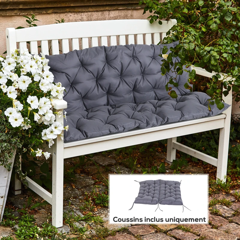 Outsunny Coussin Matelas Assise Dossier pour Banc de Jardin balancelle canapé 2 Places Grand Confort 132 x 110 x 10 cm Gris