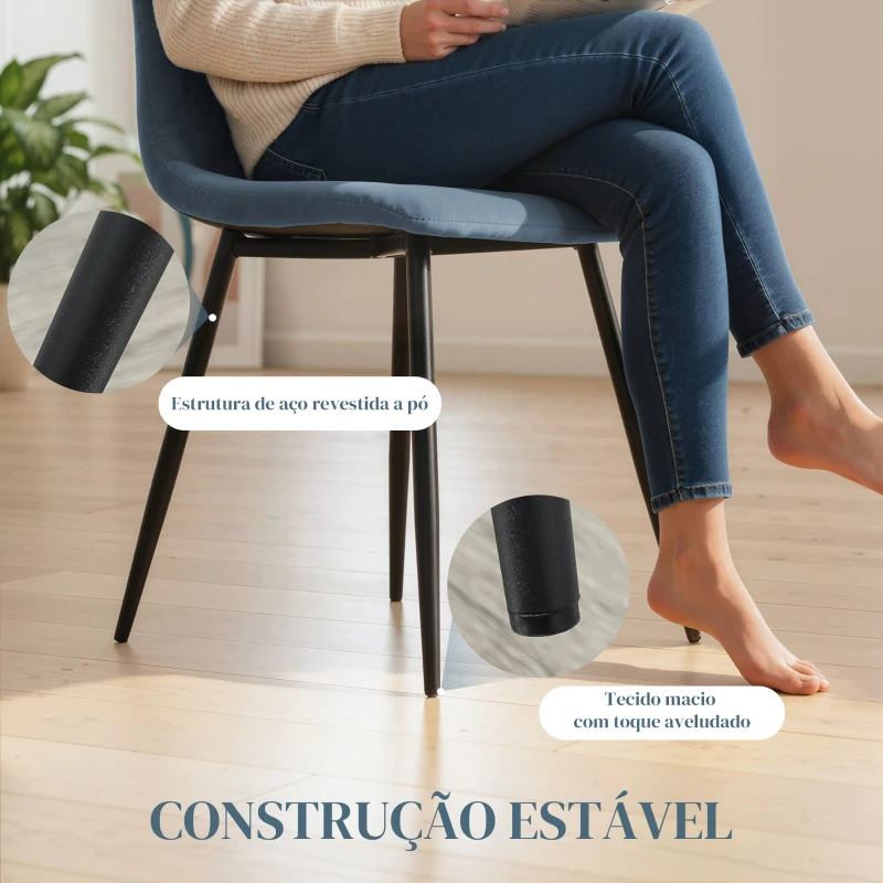 HOMCOM Conjunto de 4 Cadeiras de Jantar Modernas Cadeiras de Cozinha Estofadas em Veludo com Pés de Aço 45x54x87 cm Azul Claro