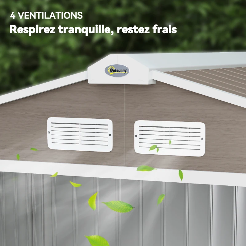 Outsunny Abri de jardin 2,77m² 213 x 130 x 185 cm kit de fondation incluse porte coulissante acier galvanisé marron clair