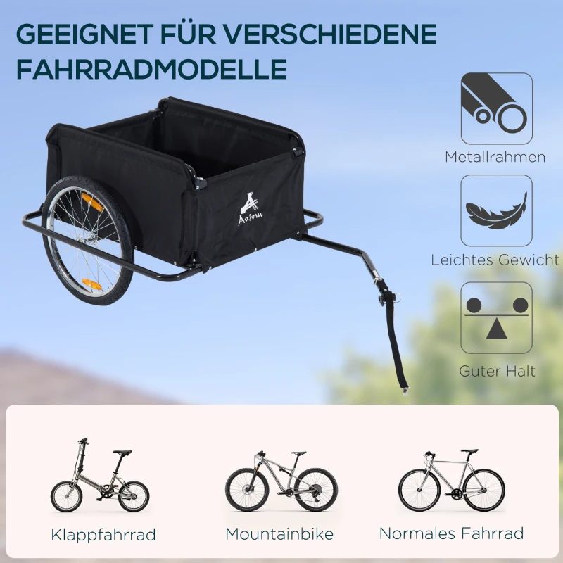 HOMCOM Fahrradanhänger Klappbar Lastenanhänger mit Kupplung,Transportwagen bis 40 kg belastbar, Transportanhänger Anhänger für Fahrrad Handwagen 140 x 88 x 60 cm