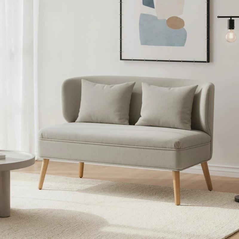 HOMCOM Sofá de 2 plazas, pequeño sofá de chenilla con respaldo con orejeras, asiento grueso, patas de madera de caucho, beige