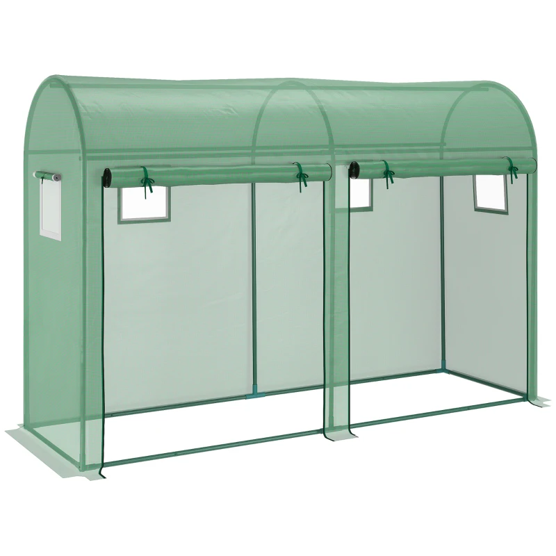 Outsunny Serre de jardin 3 m² en PE, serre d'extérieur avec bâche renforcée 140 g/m² Anti-UV, châssis en acier, 2 portes zippées déroulantes et 4 fenêtres enroulables, 3 x 1 x 2 m, vert