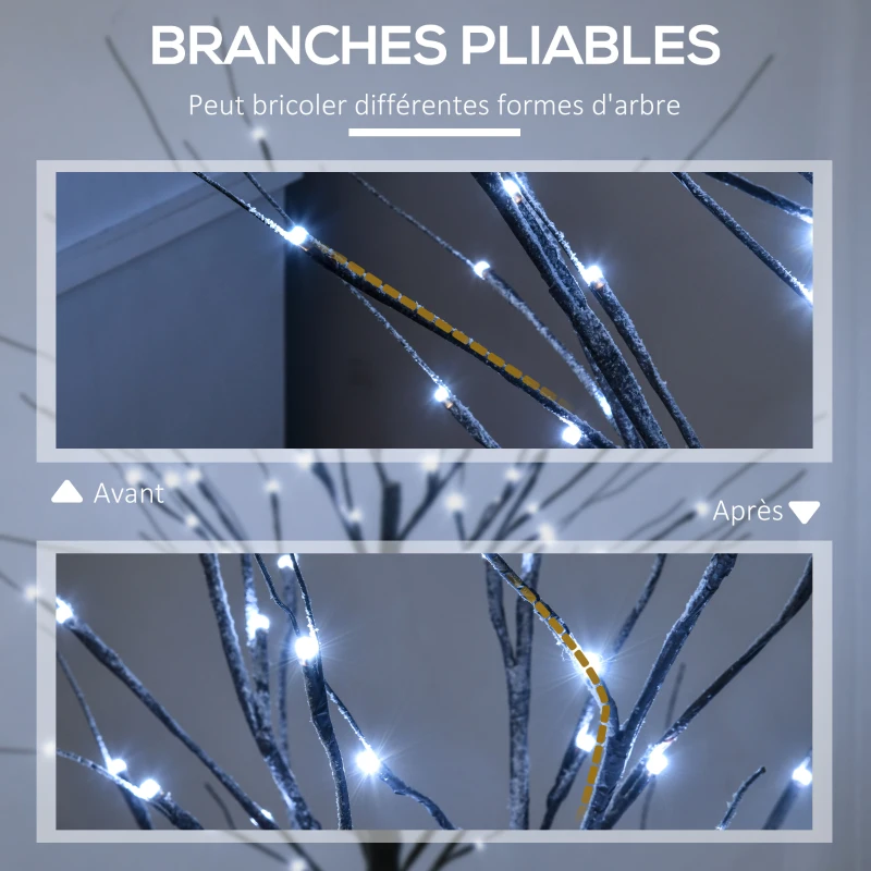 HOMCOM Arbre lumineux LED - décoration lumineuse blanc froid - 96 LEDs - usage intérieur - 150 cm - décoration de noël chambre maison marron