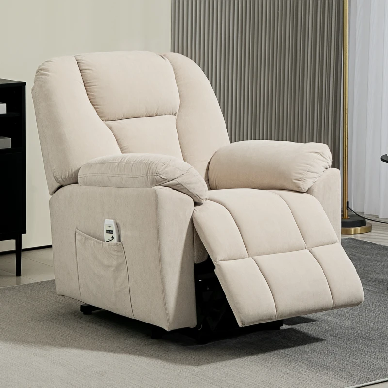 HOMCOM Fauteuil releveur électrique avec fonction massage et chauffage avec dossier inclinable, ports USB, télécommande, beige(m-10)