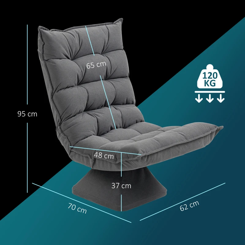 HOMCOM Fauteuil relax fauteuil salon design capitonné inclinaison dossier réglable pivotant 360° revêtement lin gris chiné
