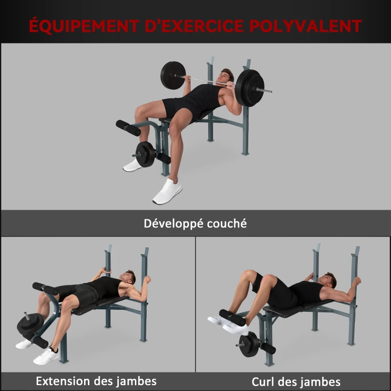 HOMCOM Banc de musculation Fitness banc d'haltérophilie entrainement complet dossier réglable curler