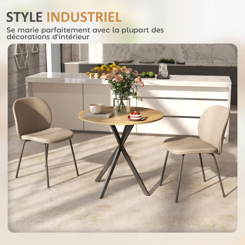 HOMCOM Table à manger ronde pour 2 personnes avec plateau aspect bois et piètement croisé en acier, blanc chêne