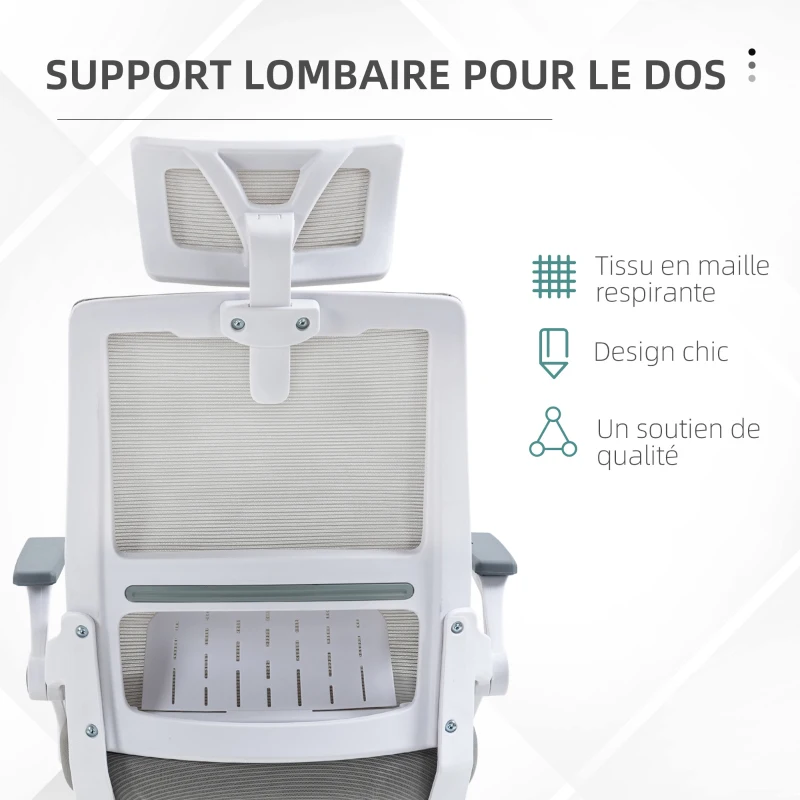 Vinsetto Fauteuil de bureau réglable tissu maille polyester dossier ergonomique inclinable pivotant Gris