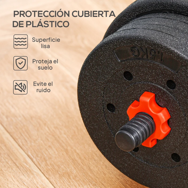 HOMCOM Juego de Mancuernas de 25 kg 2 en 1 de Dumbbell con Barras Conexión y Barra de Extensión Entrenamiento de Fuerza y Levantamiento de Pesas Negro