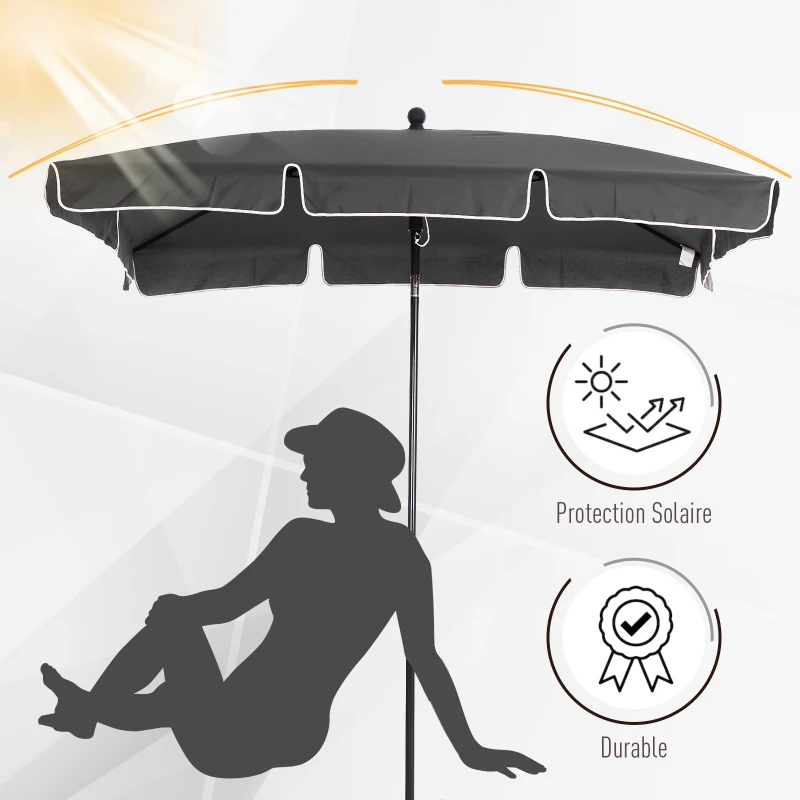 Outsunny Parasol de jardin Parasol droit rectangulaire inclinable alu métal polyester haute densité 2 x 1,3 m gris