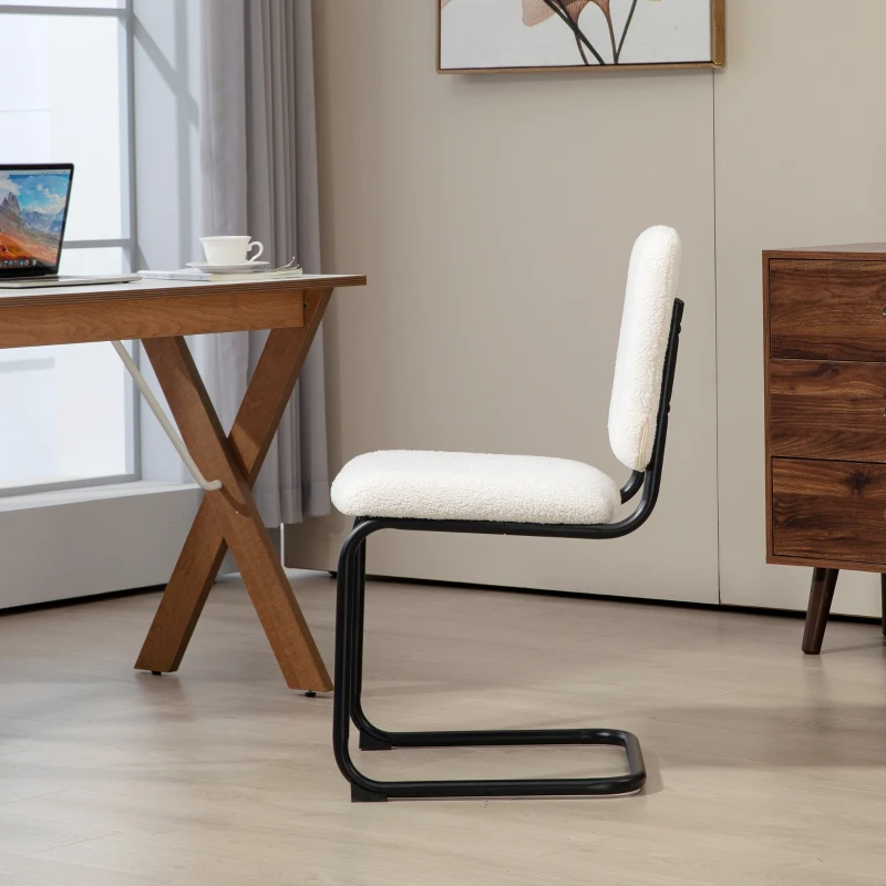 HOMCOM Chaise salle à manger, chaise de cuisine avec revêtement en effet laine boucleé, siège rembourré et pieds en acier crème