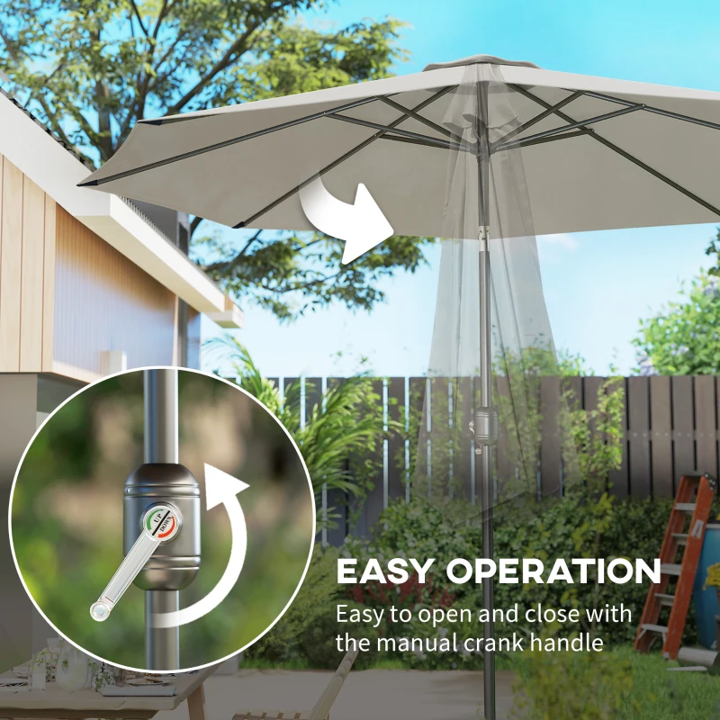 Outsunny 3m Parasol Patio Umbrella, Outdoor Sun Shade with Tilt and Crank Handle for Balcony, Bench, Garden, Light Grey