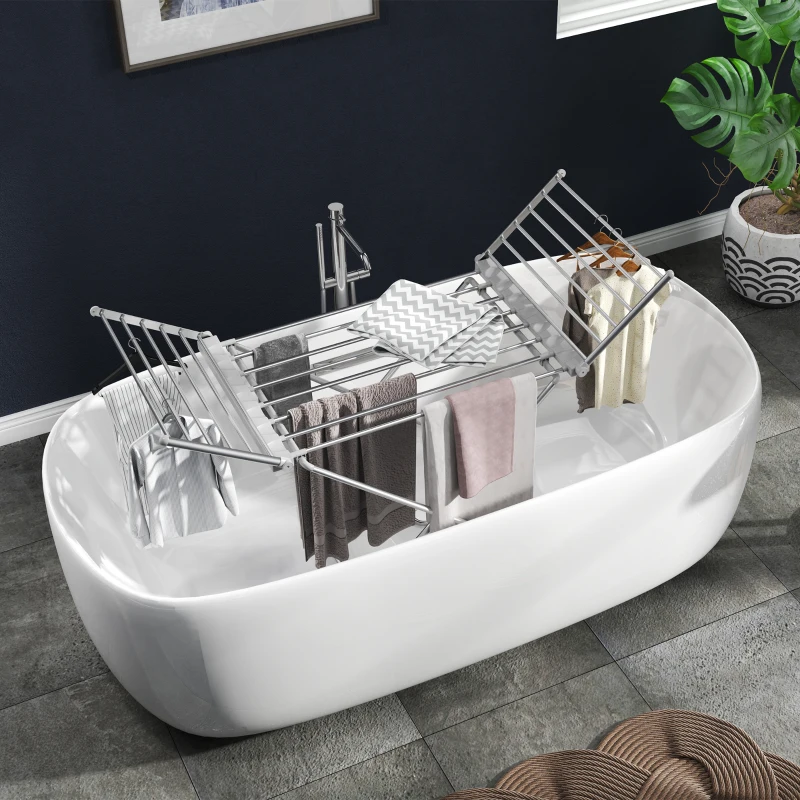 HOMCOM Séchoir à linge étendoir à linge 2 ailes latérales extensibles cadre en alliage d'aluminium 144 x 53 x 91 cm