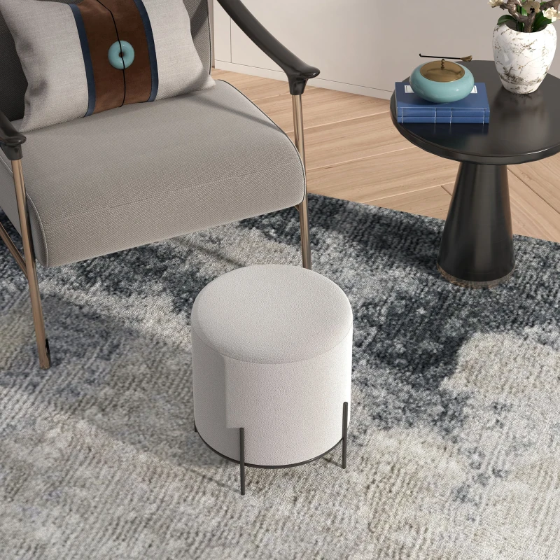 HOMCOM Pouf ottoman tabouret pouf repose-pied en velours pieds en acier pour salon chambre Ø 35 x 38 cm gris clair