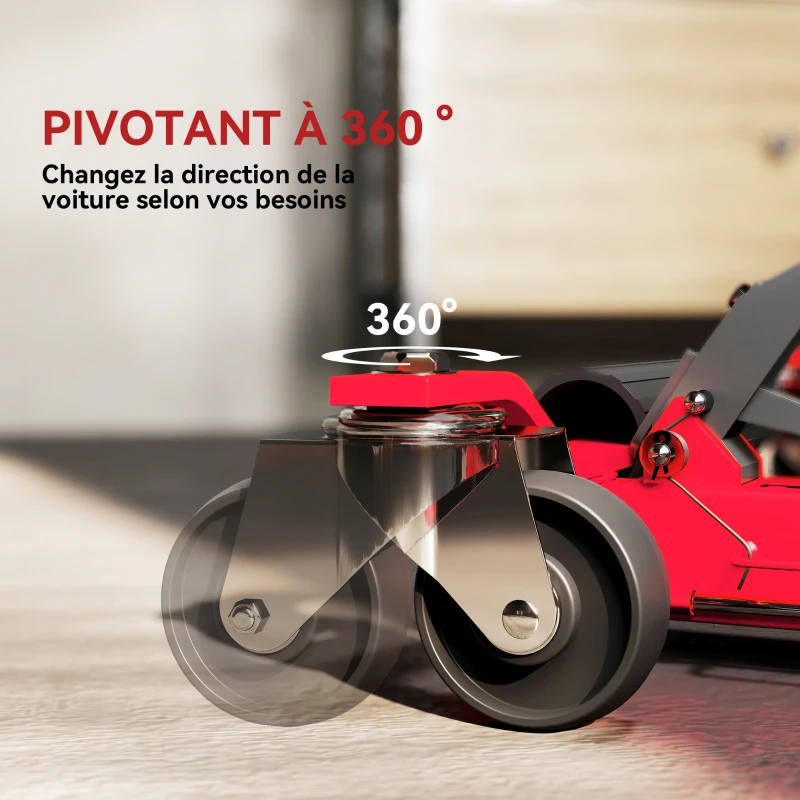 HOMCOM Chariot de manutention de voiture capacité 680 kg largeur de pneu 30 cm, 63 x 57-72 x 33 cm, rouge