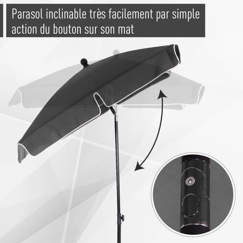 Outsunny Parasol de jardin Parasol droit rectangulaire inclinable alu métal polyester haute densité 2 x 1,3 m gris