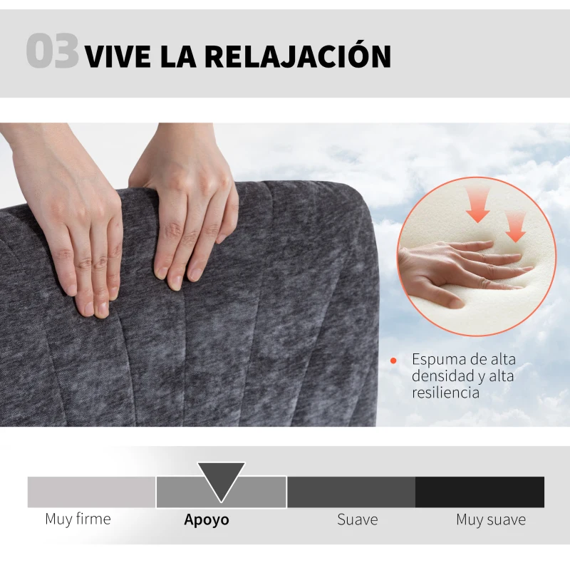 HOMCOM Silla de Oficina con Asiento Ancho sin Reposabrazos Ruedas Altura Ajustable Giratoria Función Basculante Gris