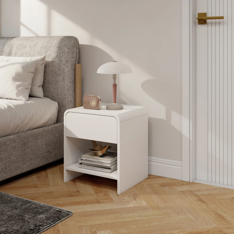 HOMCOM Lot de 2 tables de chevet, table d'appoint moderne avec compartiment ouvert et tiroir, 40 x 35 x 45 cm, blanc