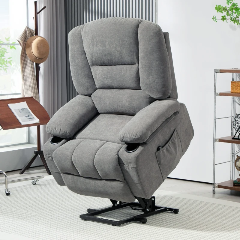 HOMCOM Fauteuil releveur relax électrique, fonction massage et chaleur, inclinaison réglable, repose-pied, télécommandes, gris
