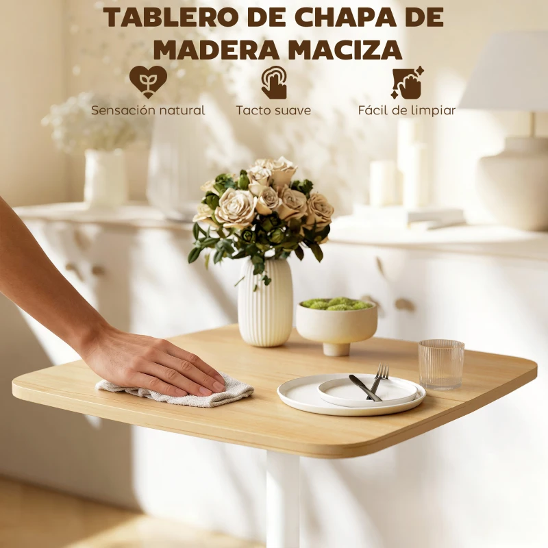 HOMCOM Mesa de Comedor Pequeña Mesa de Cocina Cuadrada para 2 Personas Base Cuadrada de Acero 60x60x75 cm Natural y Blanco