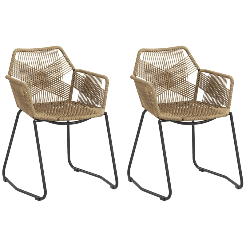 HOMCOM Lot de 2 chaises de salle à manger design bohème assise en corde tressée piètement en acier 56 x 59 x 74 cm