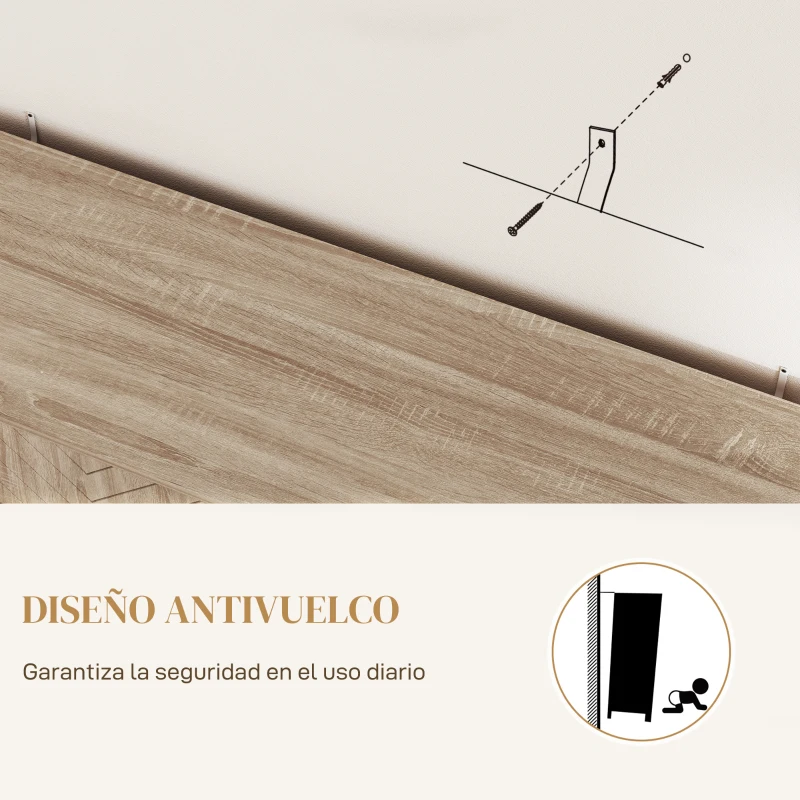 HOMCOM Aparador de Salón con 4 Puertas con Diseño Chevron Estantes Ajustables Patas de Acero 140,5x40x81,5 cm Roble