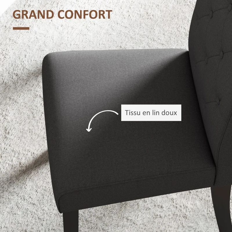 HOMCOM Lot de 2 chaises de Salle à Manger Chaise de cuicine Grand Confort Pieds en Bois Lin 47 x 61 x 101 cm gris foncé
