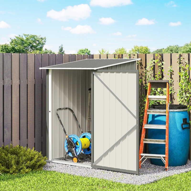 Outsunny Caseta de Jardim 0.92m² em Aço Galvanizado, Abrigo para Ferramentas com Porta Batente Trancável, Telhado Inclinado, 100x104x160 cm, Cinzento