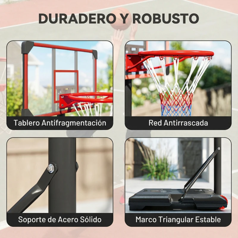 SPORTNOW Canasta de Baloncesto con Altura Ajustable 178-208 cm Ruedas y Base Rellenable para Adolescentes y Adultos Rojo y Negro