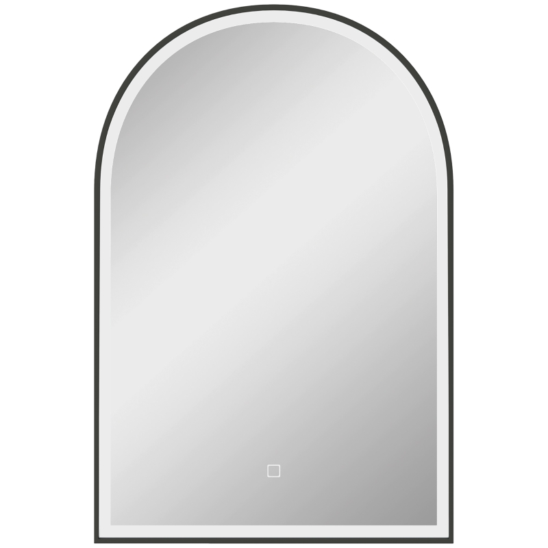 HOMCOM Miroir de salle de bain LED 90 x 60cm, mural, 3 couleurs, arqué cadre en aluminium, désembuage et interrupteur tactile