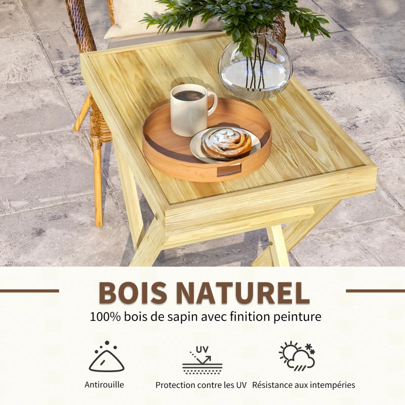 Outsunny Table de jardin extérieur rectangulaire en bois pour balcon terrasse 68L x 44l x 75H cm Naturel