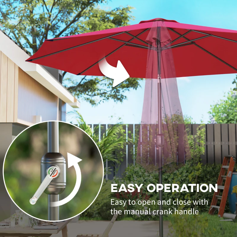 Outsunny 3m Parasol Patio Umbrella, Outdoor Sun Shade with Tilt and Crank Handle for Balcony, Bench, Garden, Wine Red