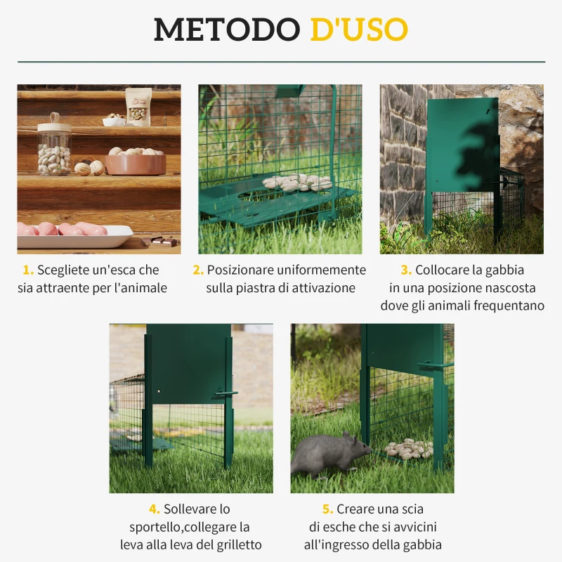 Outsunny Gabbia Trappola per Animali Piccoli con Una Porta e Maniglia, 100x25x28cm cm, Verde Scuro