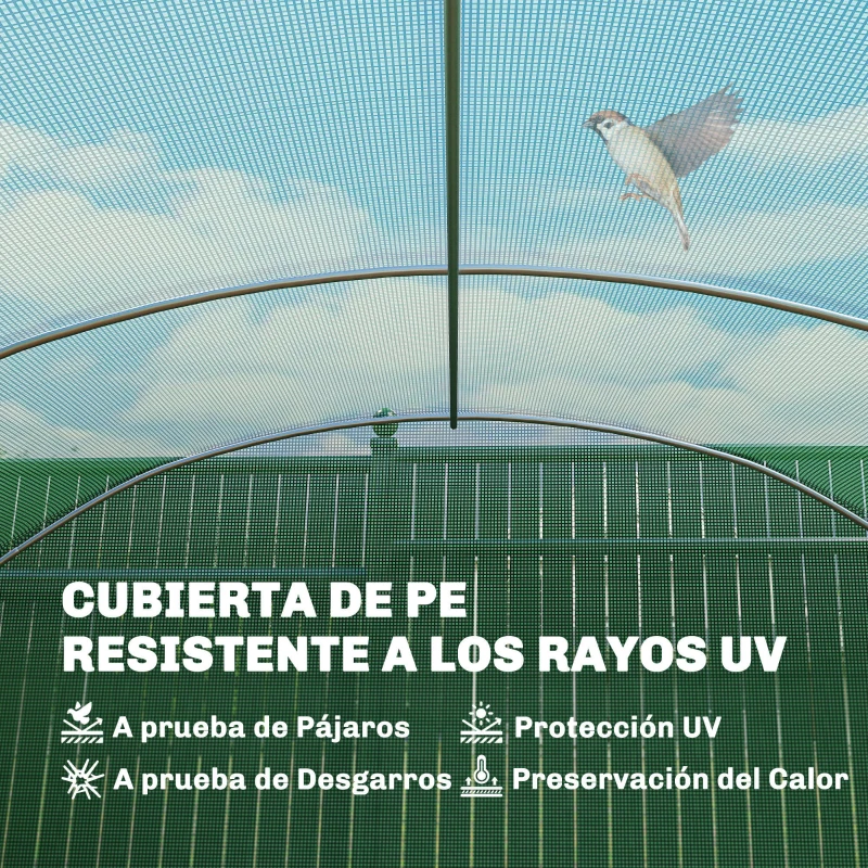 Outsunny Invernadero de Túnel 6x3x2 m con 6 Ventanas de Malla Cubierta de PE Anti-UV y 3 Puertas Enrollables Verde