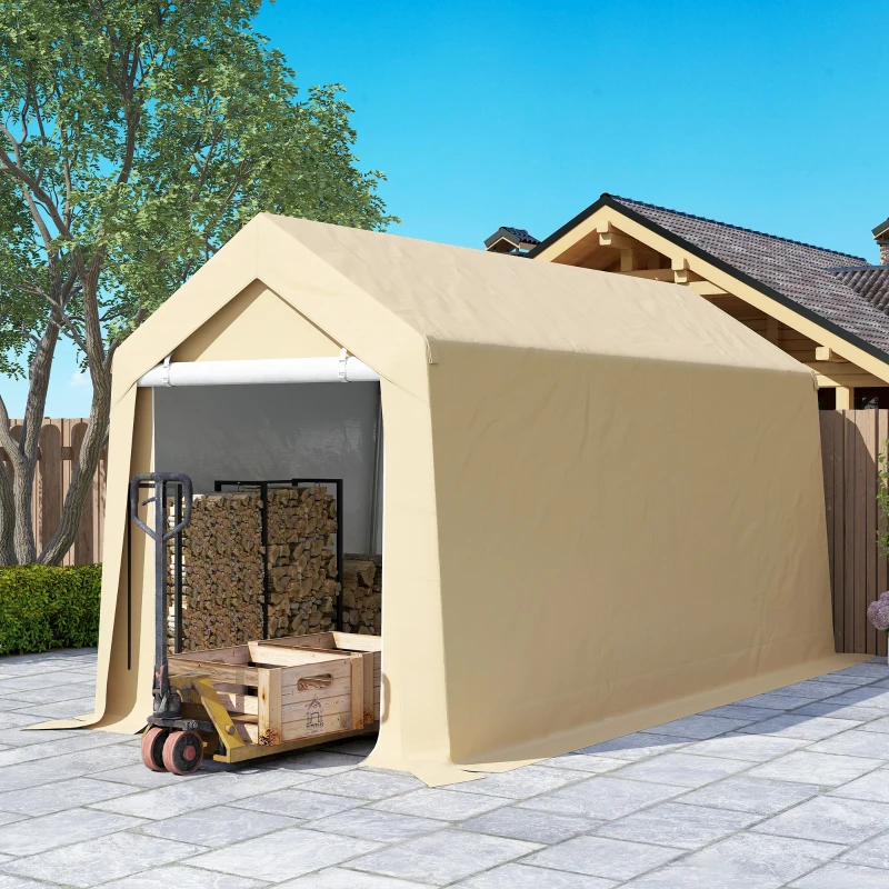 Outsunny Abri de jardin tente de stockage portable pour extérieur avec cadre en acier galvanisé et grande porte 2 x 3,6 m beige