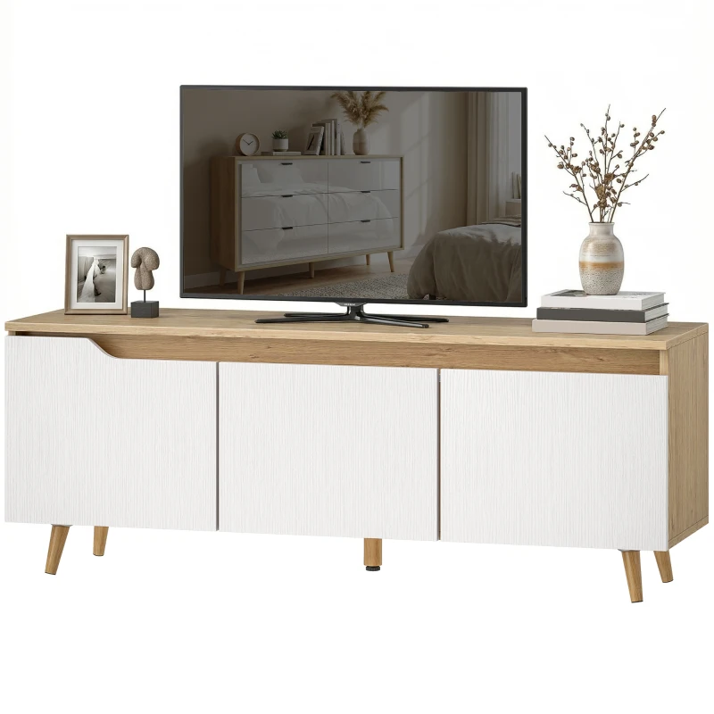 HOMCOM Móvel TV 120 cm para Televisor até 140 cm com 3 Portas Prateleira Ajustável Carvalho e Branco