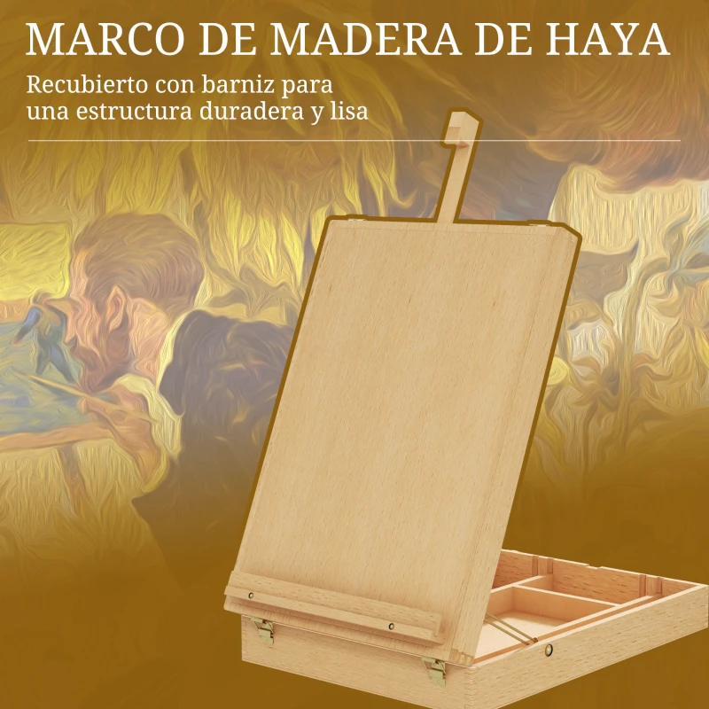 Vinsetto Caballete de Mesa de Madera Caja de Caballete Plegable con Compartimentos y Altura Ajustable 27x41,5x74,5 cm Natural