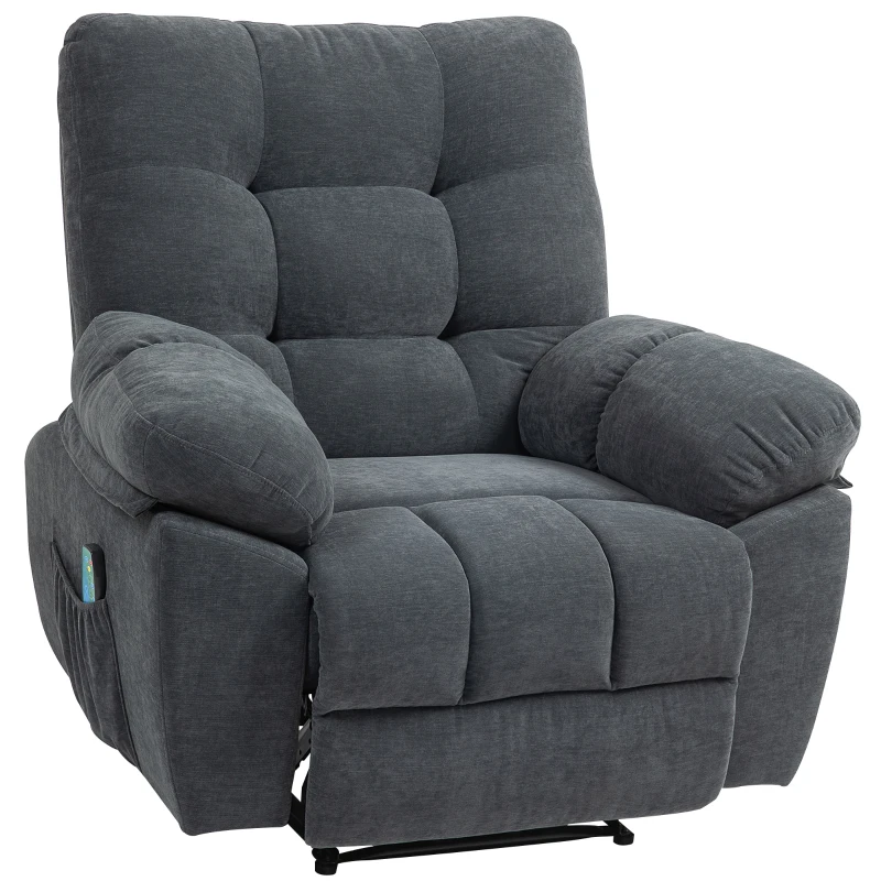 HOMCOM Fauteuil de massage fauteuil relax électrique avec vibration chauffage, inclination manuelle, télécommande inclus, gris