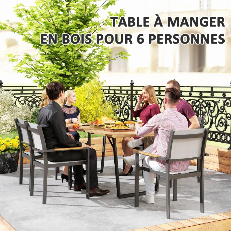 Outsunny Table à manger de jardin pour 6 personnes table de jardin avec plateau à lattes et trou de parasol 175 x 80 x 75 cm noir