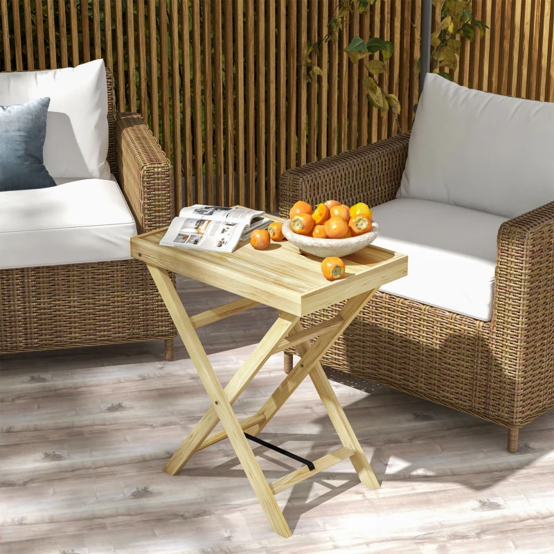 Outsunny Table de jardin extérieur rectangulaire en bois pour balcon terrasse 68L x 44l x 75H cm Naturel
