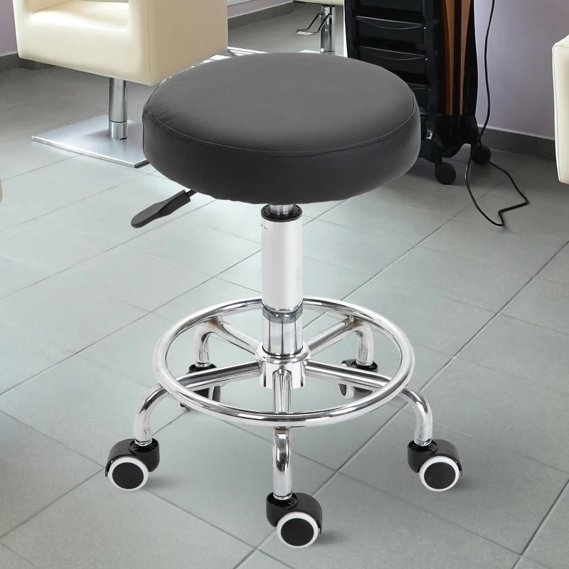 Vinsetto Tabouret à roulettes, tabouret de massage avec hauteur réglable 50-64 cm et assise rembourré, pivotant 360°, noir