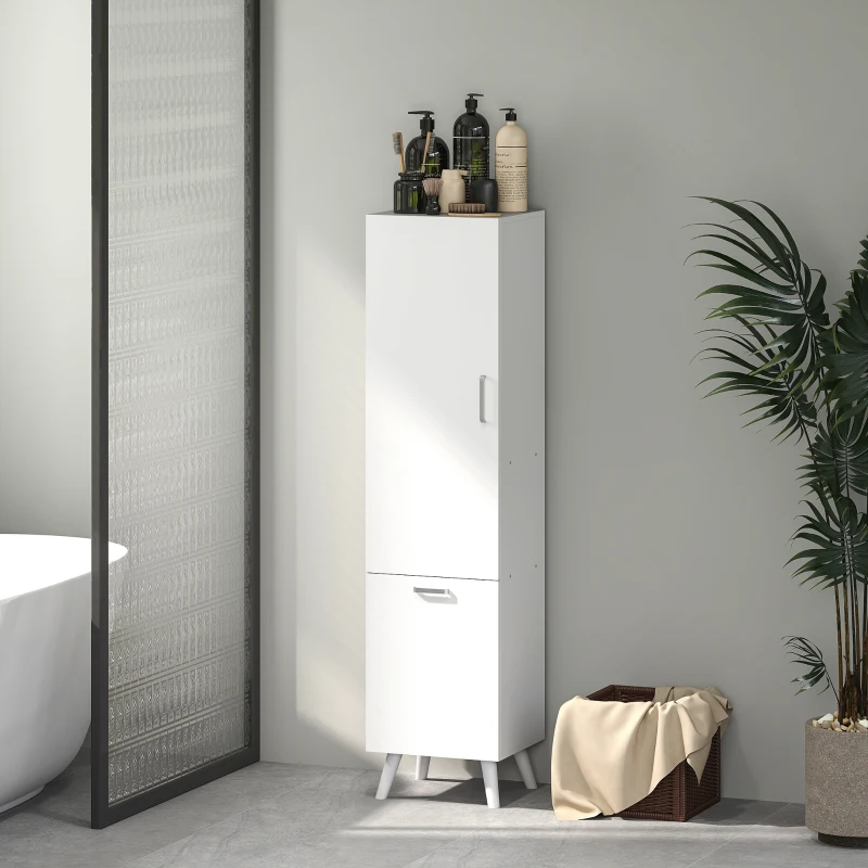 HOMCOM Meuble colonne de salle de bain meuble de rangement avec placards à porte, 35 x 31,5 x 144 cm, blanc