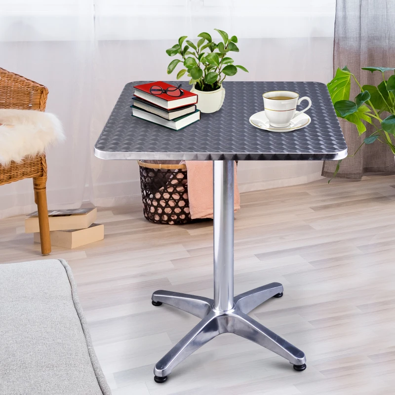 HOMCOM Table de Bar Table de Cuisine Salle à Manger Mange-debout Hauteur réglable Plateau INOX