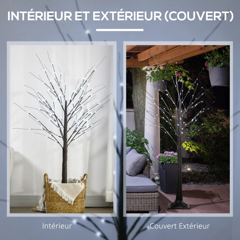 HOMCOM Arbre lumineux LED - décoration lumineuse blanc froid - 96 LEDs - usage intérieur - 150 cm - décoration de noël chambre maison marron