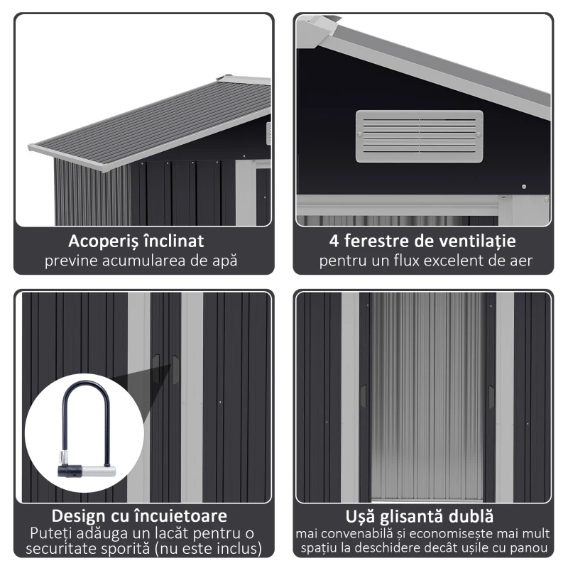 Outsunny Magazie Gradina 2×1,5×1,9 m – Otel Zincat cu Usi Culisante(m-5)