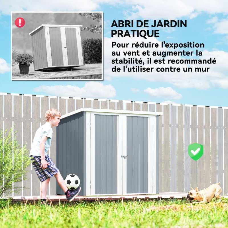 Outsunny Abri de Jardin cabane de jardin 1,09 m² 2 Portes verrouillables 147 x 86 x 134 cm tôle d'acier Gris clair Blanc