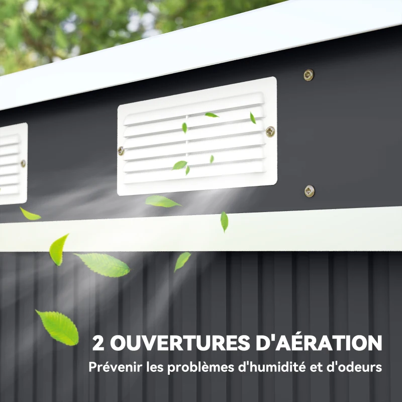 Outsunny Abri de jardin 2,77 m² 213 x 130 x 172 cm kit de fondation porte coulissante ventilations acier galvanisé gris foncé