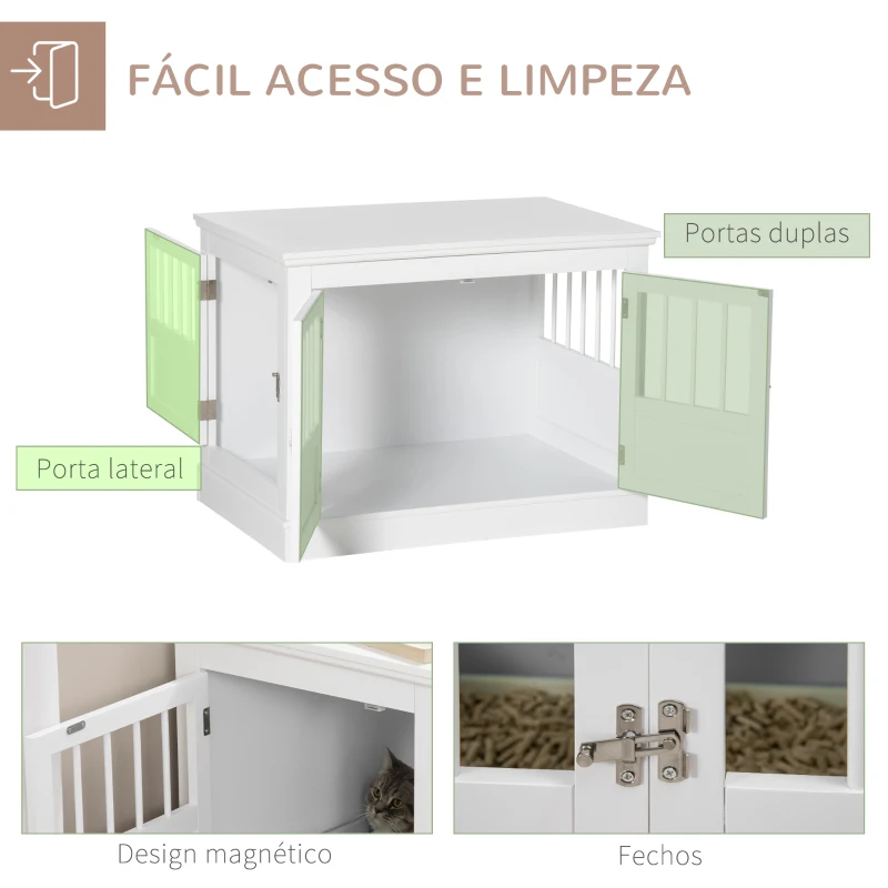 PawHut Gaiola para Cães com Mesa Auxiliar Casa para Animais de Estimação Moderna com 3 Portas e Fecho Magnético para Cães Pequenos 78x53x59,3 cm Branco